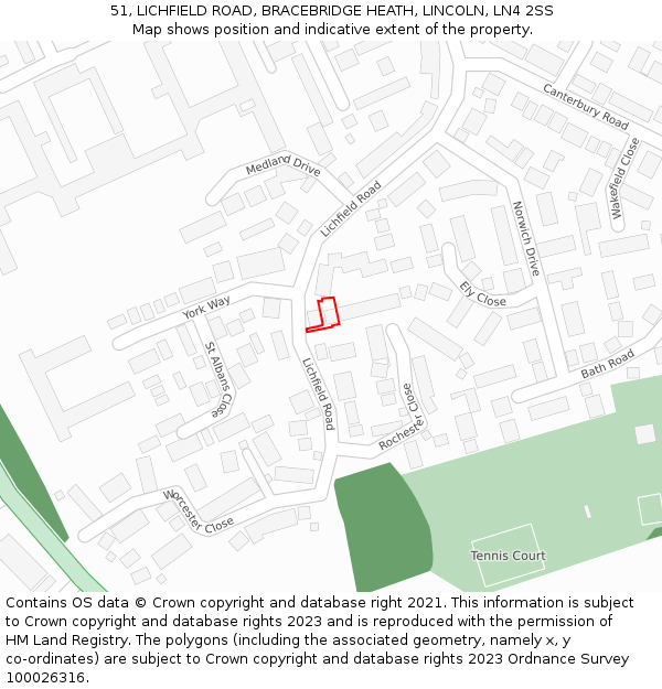 51, LICHFIELD ROAD, BRACEBRIDGE HEATH, LINCOLN, LN4 2SS: Location map and indicative extent of plot