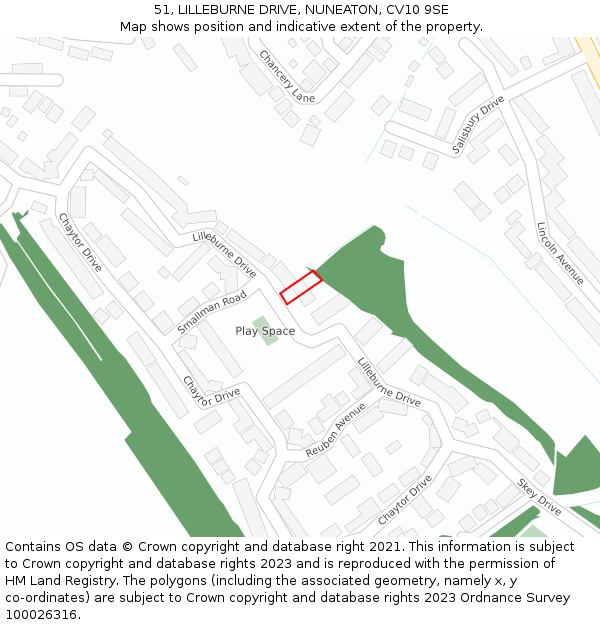 51, LILLEBURNE DRIVE, NUNEATON, CV10 9SE: Location map and indicative extent of plot