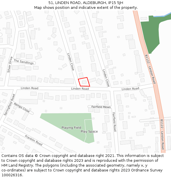 51, LINDEN ROAD, ALDEBURGH, IP15 5JH: Location map and indicative extent of plot