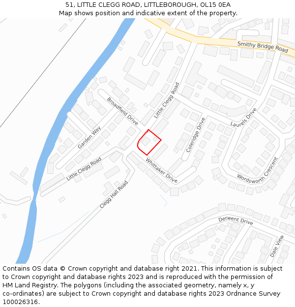 51, LITTLE CLEGG ROAD, LITTLEBOROUGH, OL15 0EA: Location map and indicative extent of plot