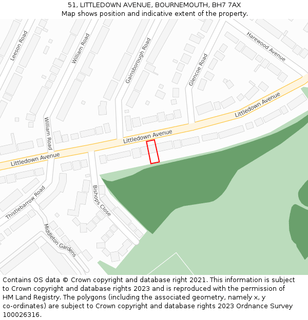 51, LITTLEDOWN AVENUE, BOURNEMOUTH, BH7 7AX: Location map and indicative extent of plot