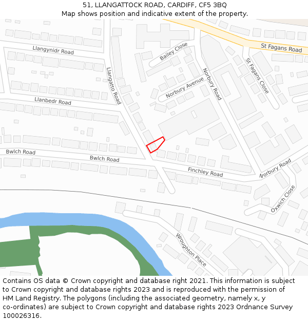 51, LLANGATTOCK ROAD, CARDIFF, CF5 3BQ: Location map and indicative extent of plot