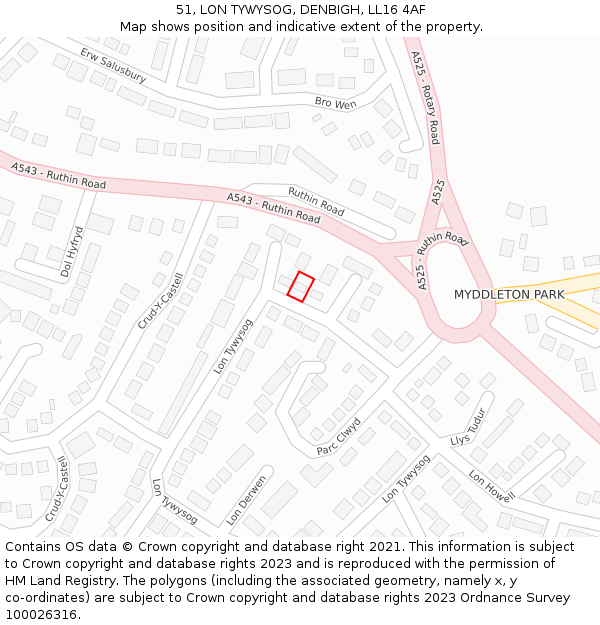 51, LON TYWYSOG, DENBIGH, LL16 4AF: Location map and indicative extent of plot