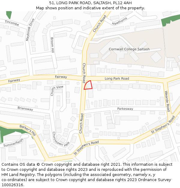 51, LONG PARK ROAD, SALTASH, PL12 4AH: Location map and indicative extent of plot