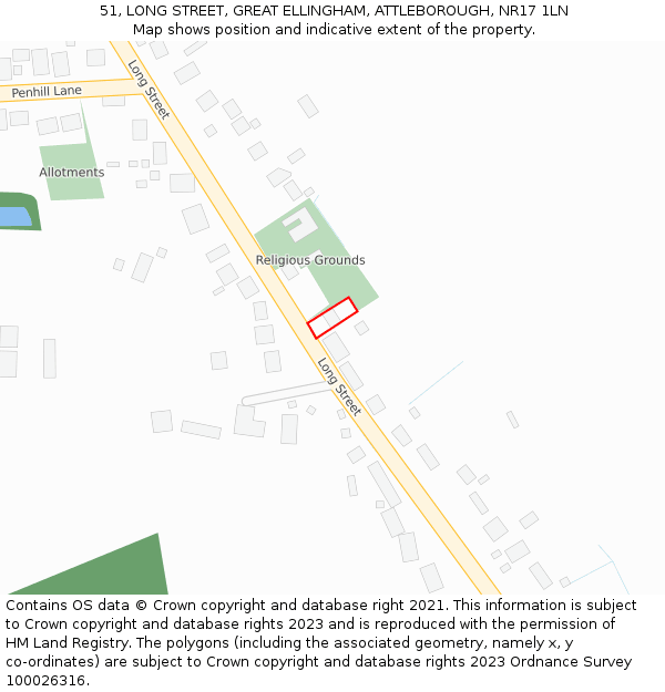 51, LONG STREET, GREAT ELLINGHAM, ATTLEBOROUGH, NR17 1LN: Location map and indicative extent of plot