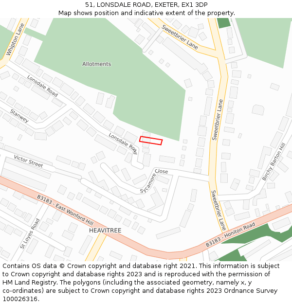 51, LONSDALE ROAD, EXETER, EX1 3DP: Location map and indicative extent of plot