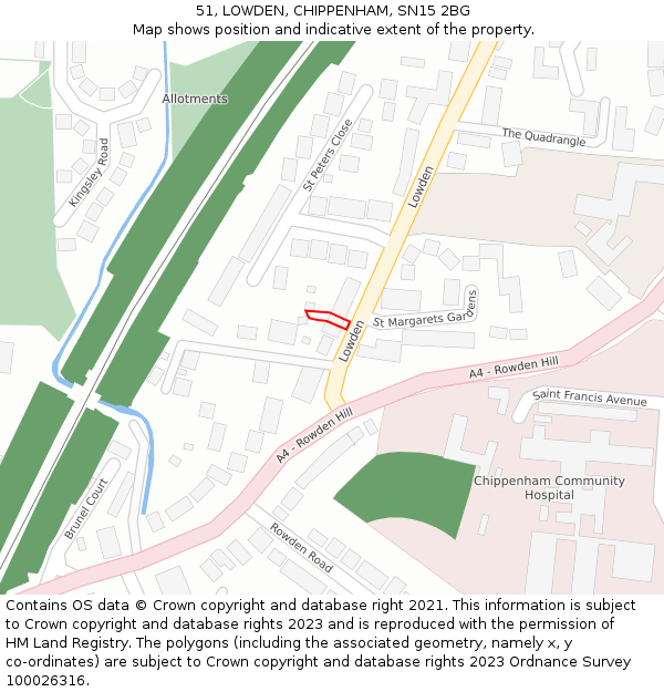 51, LOWDEN, CHIPPENHAM, SN15 2BG: Location map and indicative extent of plot