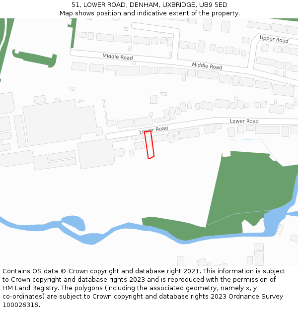 51, LOWER ROAD, DENHAM, UXBRIDGE, UB9 5ED: Location map and indicative extent of plot