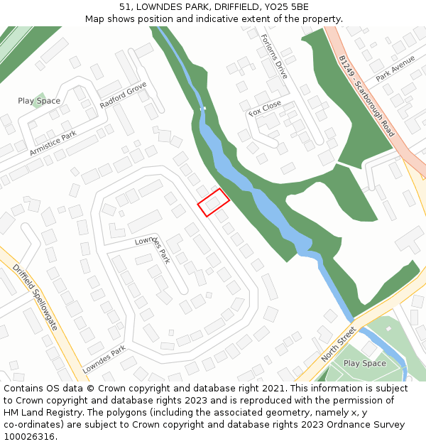 51, LOWNDES PARK, DRIFFIELD, YO25 5BE: Location map and indicative extent of plot