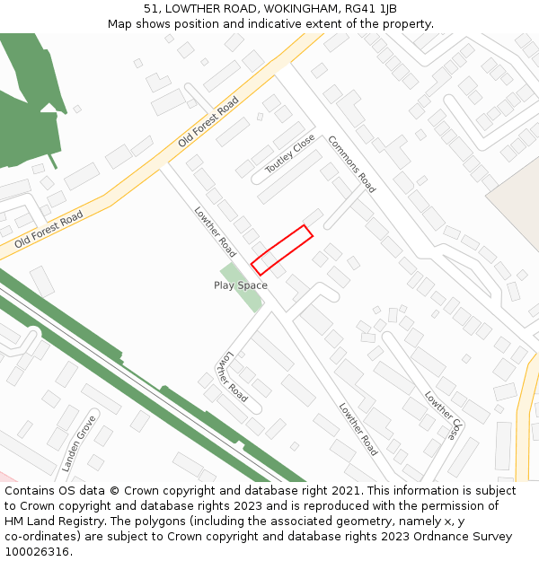 51, LOWTHER ROAD, WOKINGHAM, RG41 1JB: Location map and indicative extent of plot