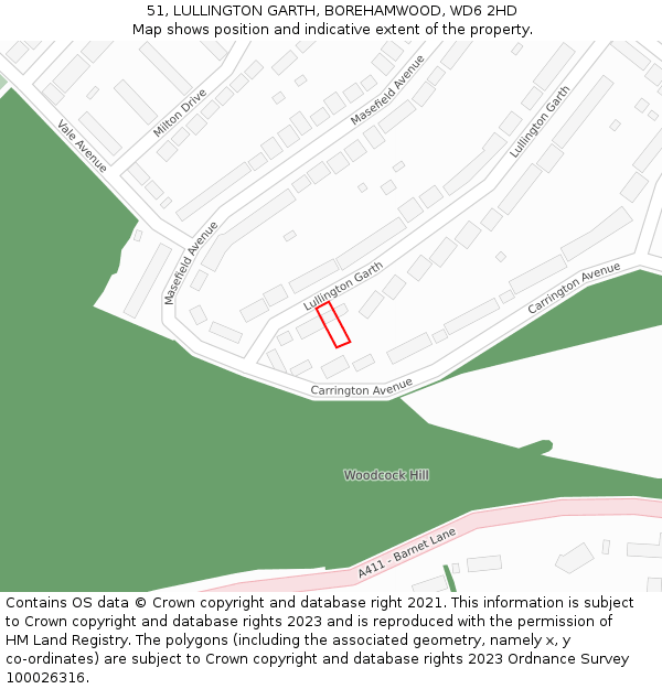 51, LULLINGTON GARTH, BOREHAMWOOD, WD6 2HD: Location map and indicative extent of plot