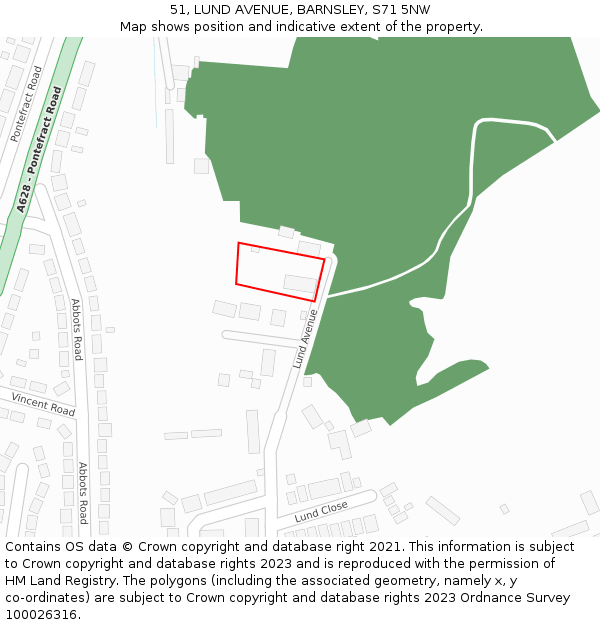 51, LUND AVENUE, BARNSLEY, S71 5NW: Location map and indicative extent of plot