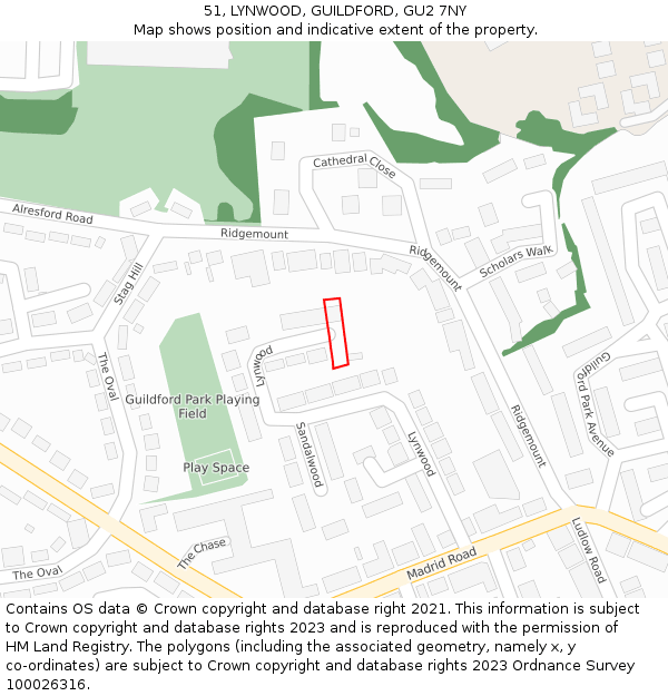 51, LYNWOOD, GUILDFORD, GU2 7NY: Location map and indicative extent of plot