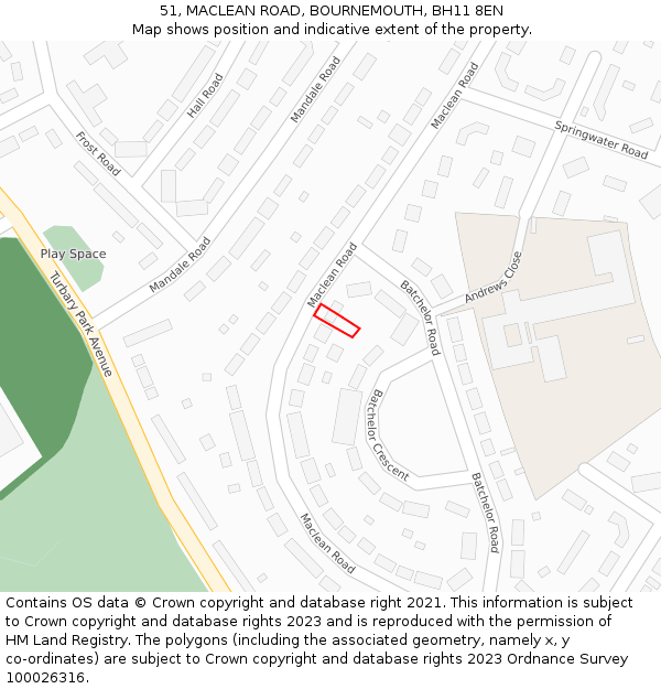 51, MACLEAN ROAD, BOURNEMOUTH, BH11 8EN: Location map and indicative extent of plot