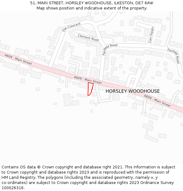 51, MAIN STREET, HORSLEY WOODHOUSE, ILKESTON, DE7 6AW: Location map and indicative extent of plot