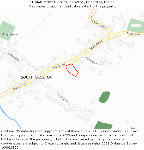 51, MAIN STREET, SOUTH CROXTON, LEICESTER, LE7 3RJ: Location map and indicative extent of plot