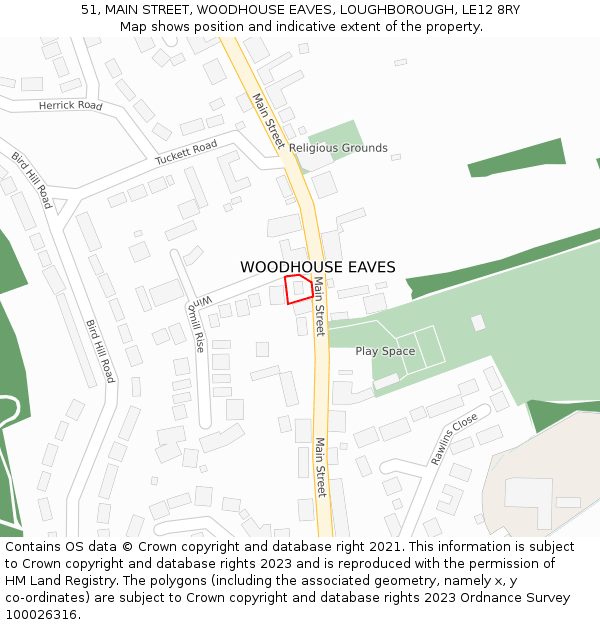 51, MAIN STREET, WOODHOUSE EAVES, LOUGHBOROUGH, LE12 8RY: Location map and indicative extent of plot