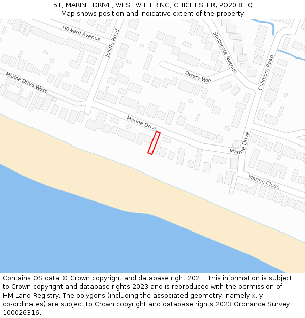 51, MARINE DRIVE, WEST WITTERING, CHICHESTER, PO20 8HQ: Location map and indicative extent of plot