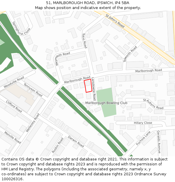 51, MARLBOROUGH ROAD, IPSWICH, IP4 5BA: Location map and indicative extent of plot