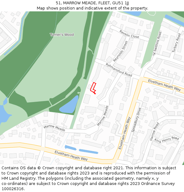 51, MARROW MEADE, FLEET, GU51 1JJ: Location map and indicative extent of plot