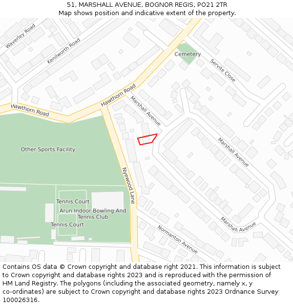 51, MARSHALL AVENUE, BOGNOR REGIS, PO21 2TR: Location map and indicative extent of plot