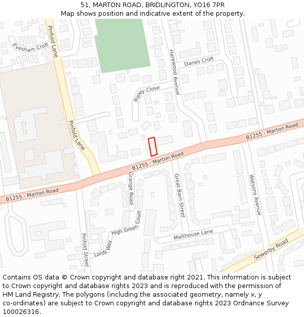 51, MARTON ROAD, BRIDLINGTON, YO16 7PR: Location map and indicative extent of plot