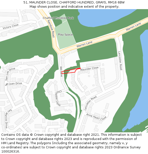 51, MAUNDER CLOSE, CHAFFORD HUNDRED, GRAYS, RM16 6BW: Location map and indicative extent of plot