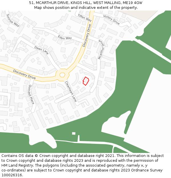 51, MCARTHUR DRIVE, KINGS HILL, WEST MALLING, ME19 4GW: Location map and indicative extent of plot