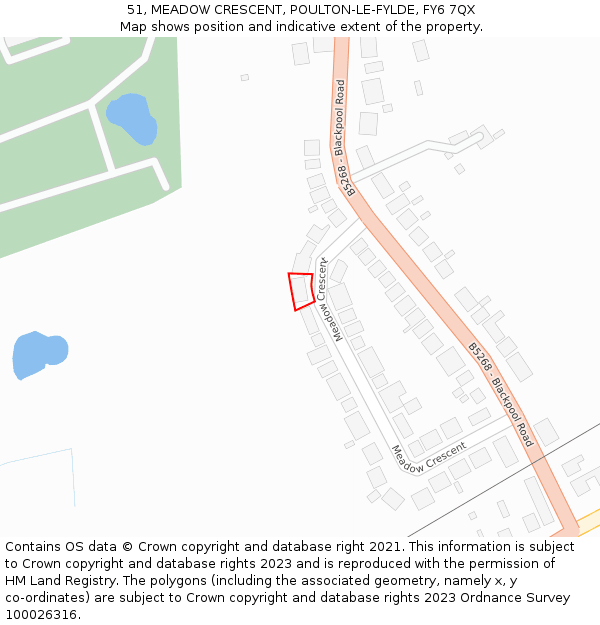 51, MEADOW CRESCENT, POULTON-LE-FYLDE, FY6 7QX: Location map and indicative extent of plot