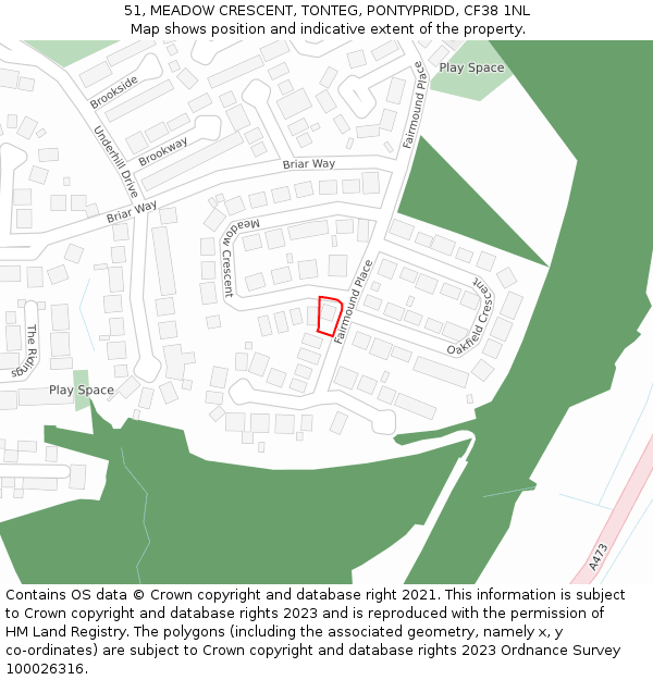 51, MEADOW CRESCENT, TONTEG, PONTYPRIDD, CF38 1NL: Location map and indicative extent of plot