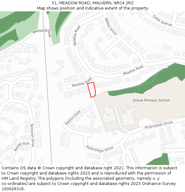 51, MEADOW ROAD, MALVERN, WR14 2RZ: Location map and indicative extent of plot