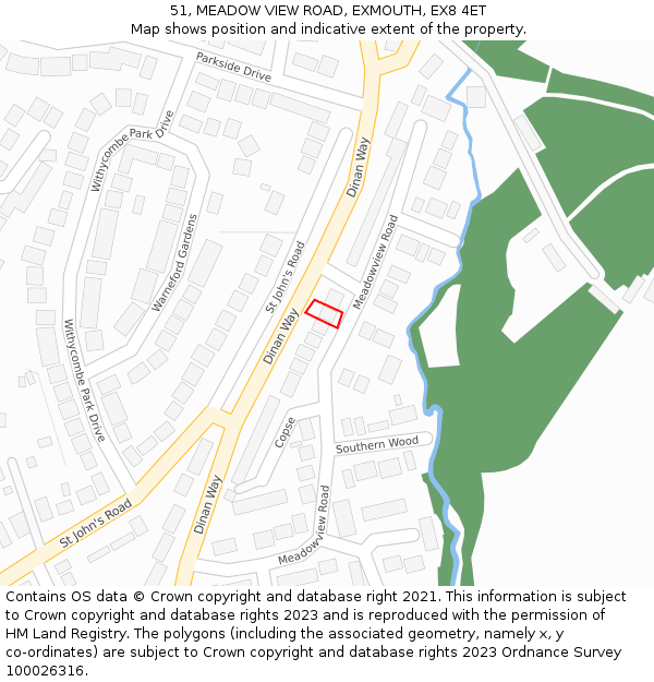 51, MEADOW VIEW ROAD, EXMOUTH, EX8 4ET: Location map and indicative extent of plot