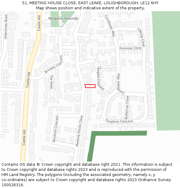 51, MEETING HOUSE CLOSE, EAST LEAKE, LOUGHBOROUGH, LE12 6HY: Location map and indicative extent of plot