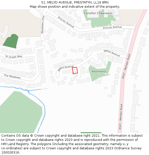 51, MELYD AVENUE, PRESTATYN, LL19 8RN: Location map and indicative extent of plot