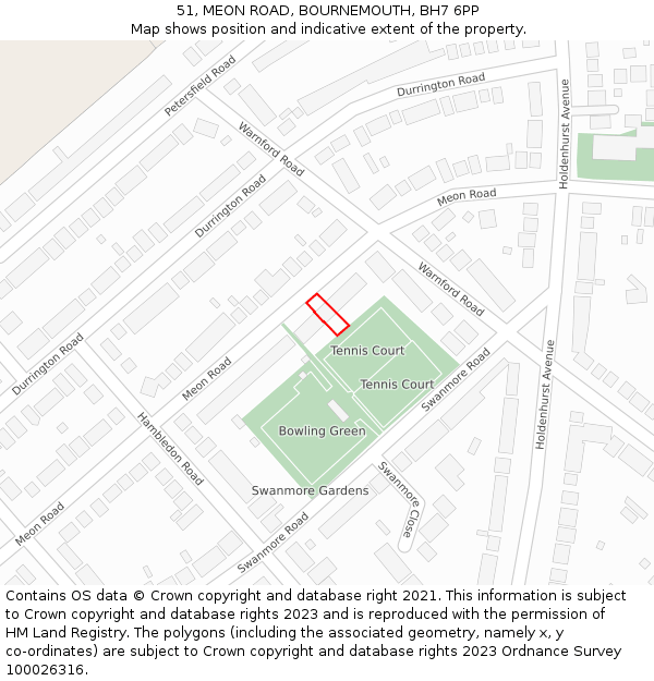 51, MEON ROAD, BOURNEMOUTH, BH7 6PP: Location map and indicative extent of plot