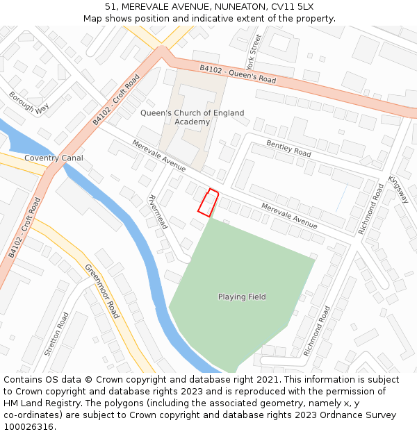 51, MEREVALE AVENUE, NUNEATON, CV11 5LX: Location map and indicative extent of plot