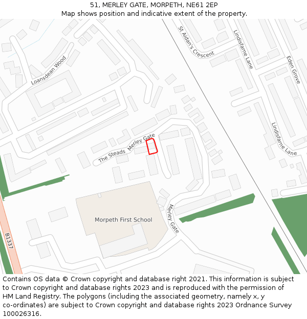 51, MERLEY GATE, MORPETH, NE61 2EP: Location map and indicative extent of plot