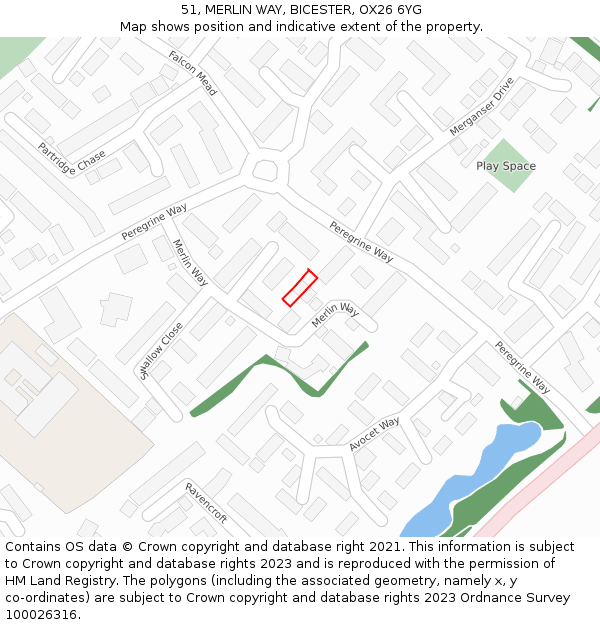 51, MERLIN WAY, BICESTER, OX26 6YG: Location map and indicative extent of plot