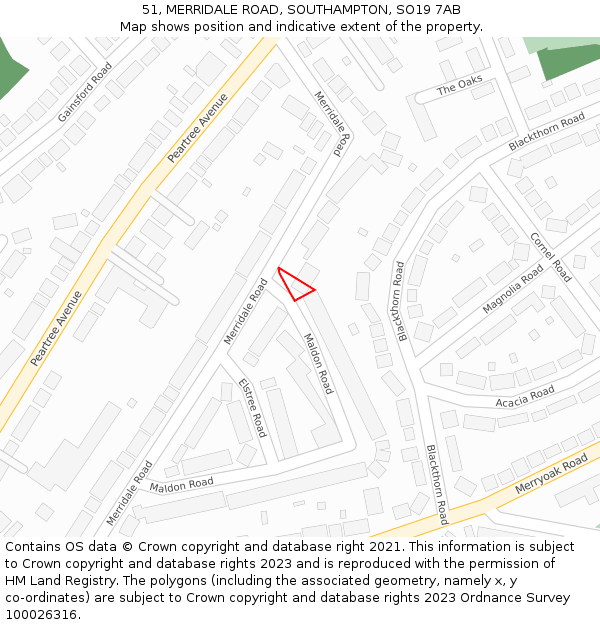 51, MERRIDALE ROAD, SOUTHAMPTON, SO19 7AB: Location map and indicative extent of plot