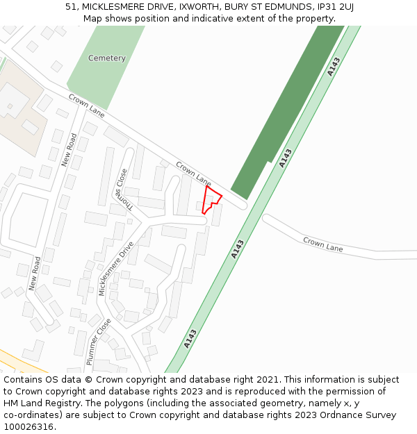 51, MICKLESMERE DRIVE, IXWORTH, BURY ST EDMUNDS, IP31 2UJ: Location map and indicative extent of plot