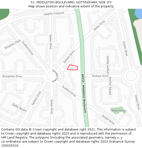 51, MIDDLETON BOULEVARD, NOTTINGHAM, NG8 1FY: Location map and indicative extent of plot