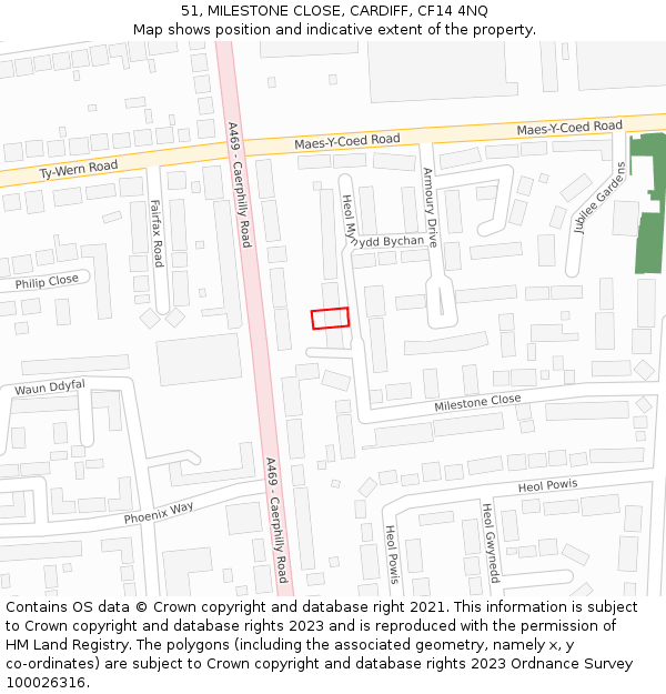 51, MILESTONE CLOSE, CARDIFF, CF14 4NQ: Location map and indicative extent of plot