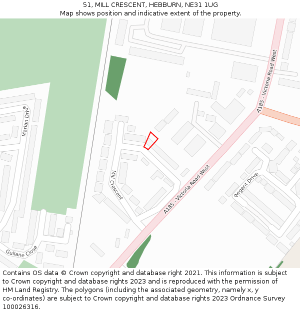 51, MILL CRESCENT, HEBBURN, NE31 1UG: Location map and indicative extent of plot