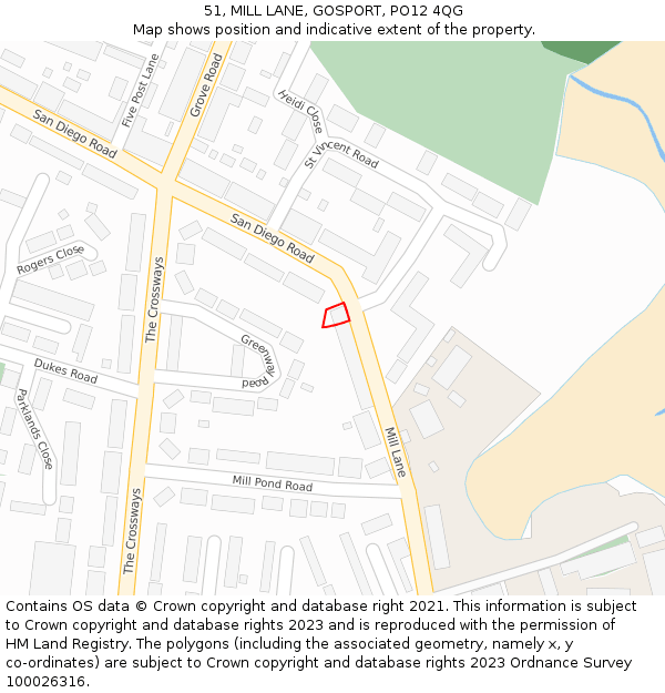 51, MILL LANE, GOSPORT, PO12 4QG: Location map and indicative extent of plot