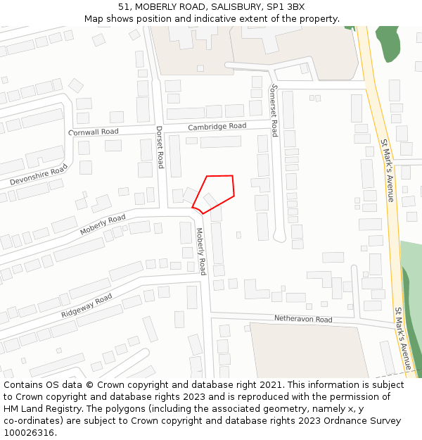 51, MOBERLY ROAD, SALISBURY, SP1 3BX: Location map and indicative extent of plot