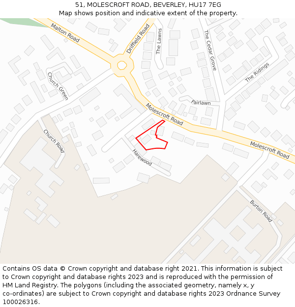 51, MOLESCROFT ROAD, BEVERLEY, HU17 7EG: Location map and indicative extent of plot
