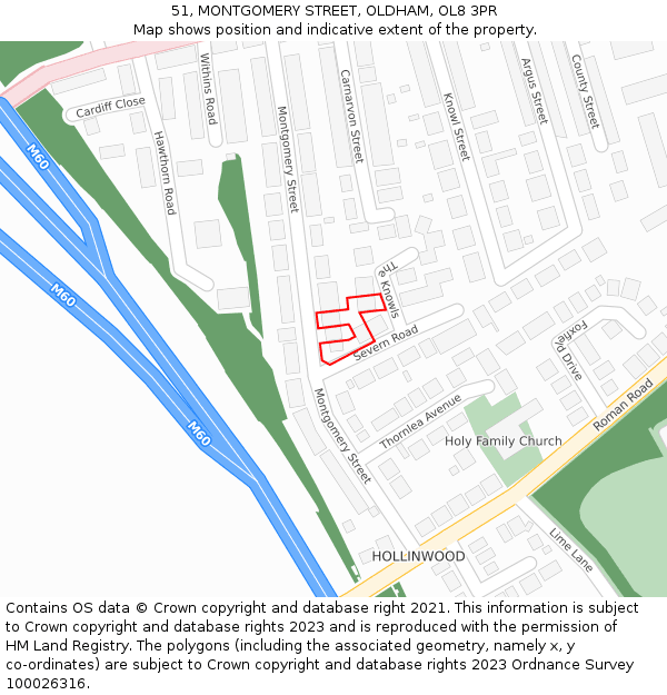 51, MONTGOMERY STREET, OLDHAM, OL8 3PR: Location map and indicative extent of plot