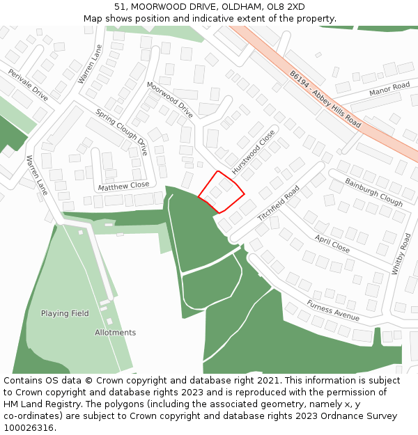 51, MOORWOOD DRIVE, OLDHAM, OL8 2XD: Location map and indicative extent of plot