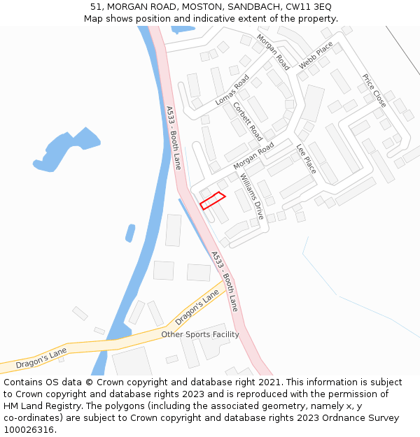 51, MORGAN ROAD, MOSTON, SANDBACH, CW11 3EQ: Location map and indicative extent of plot