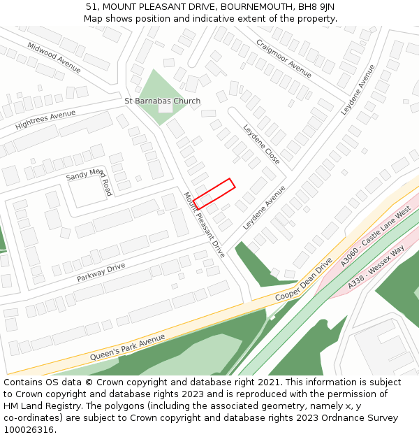 51, MOUNT PLEASANT DRIVE, BOURNEMOUTH, BH8 9JN: Location map and indicative extent of plot